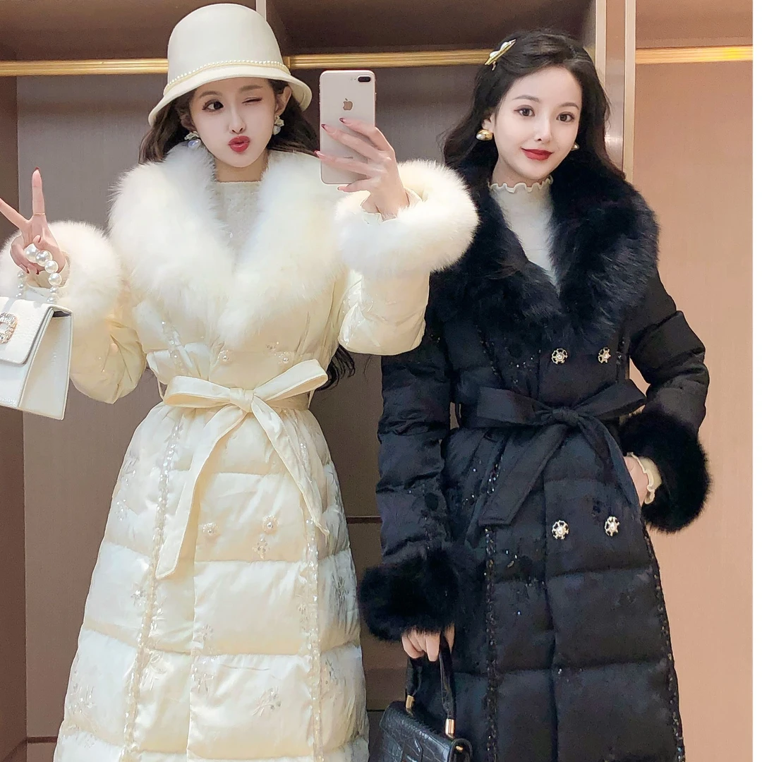 艾日秀定制●2024秋冬款高端保暖时尚洋气亮片印花长款外套 E9352