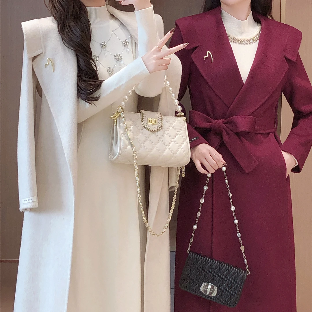 艾日秀定制●法式大翻领重工装饰修身显瘦双面毛呢大衣 E7936