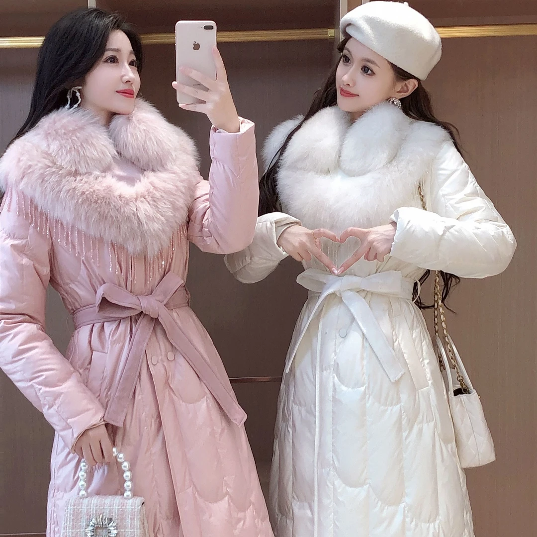 艾日秀定制●2024冬季新款气质高端带毛领系带中长款外套 E7976