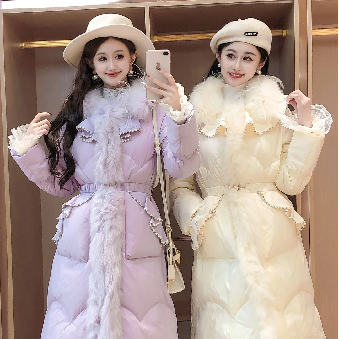 艾日秀秋冬新款小香高级感高端轻奢毛领质感中长款保暖外套 E5828