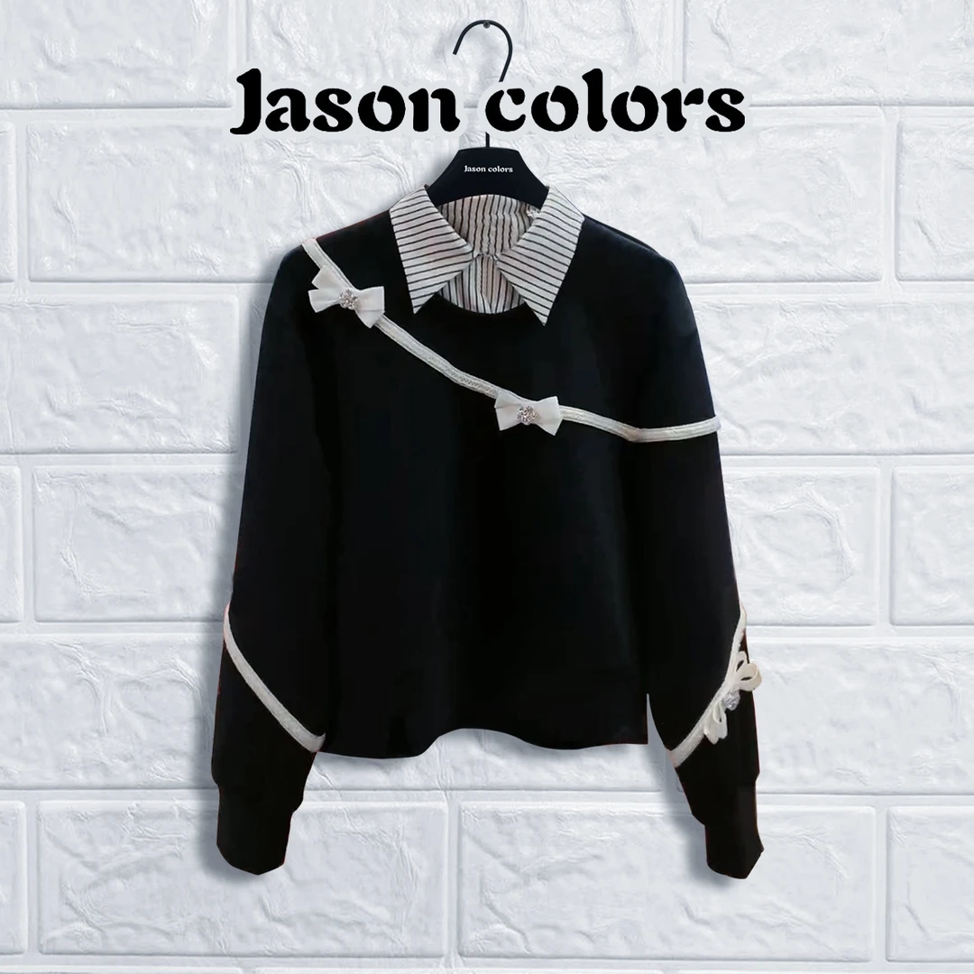 【Jason colors】设计感小众立体蝴蝶结POLO领假两件拼接新款卫衣女