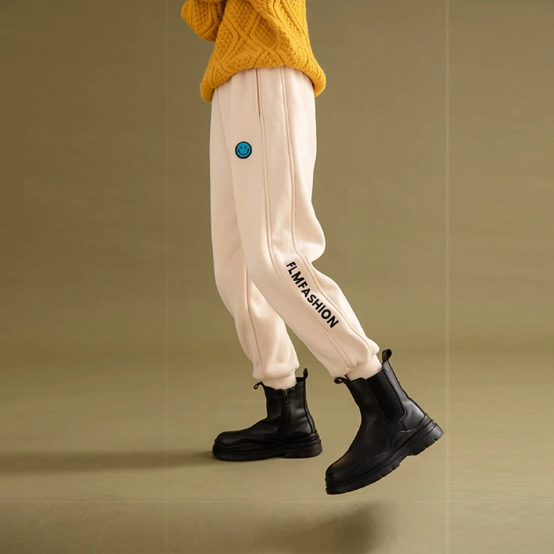 女童加绒裤子冬季可爱笑脸加绒加厚保暖学生休闲运动裤F1D95681K