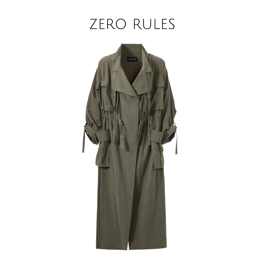 24100926【私服工装风衣绿色】强捻100莱赛尔天丝 松绿色风衣外套