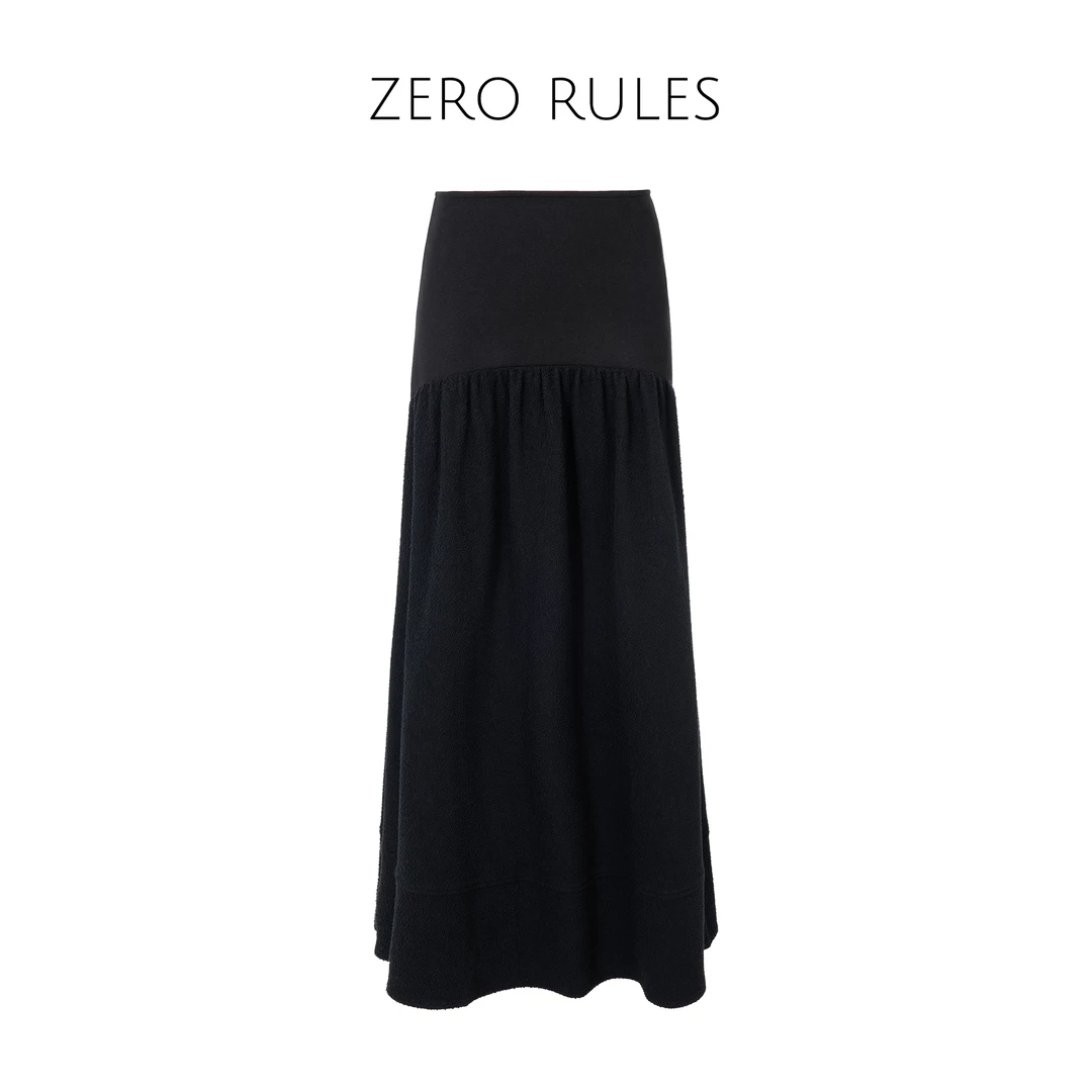 24102690【千金半裙】高定加厚弹力棉 优雅拼接百搭A摆长裙