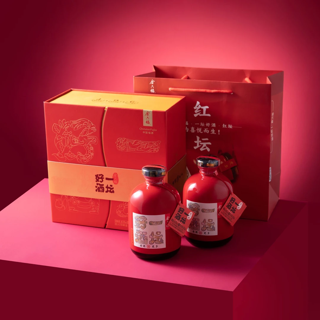 金六福一坛好酒红坛礼盒装 浓清酱兼香型 纯粮优级白酒40.8度500