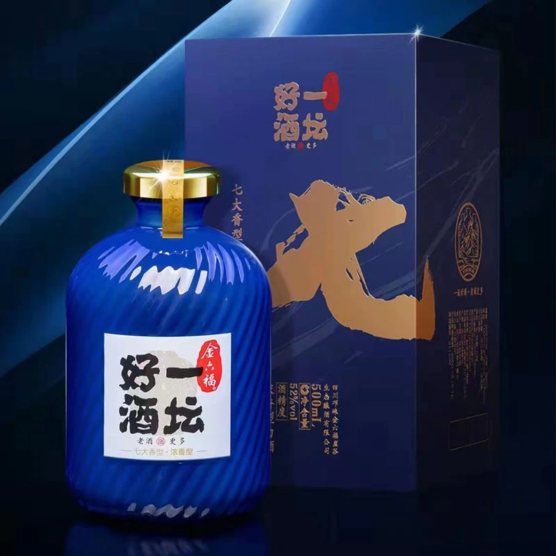 金六福浓香型白酒 52度500ml 蓝坛 2瓶礼盒 6瓶原箱52度500