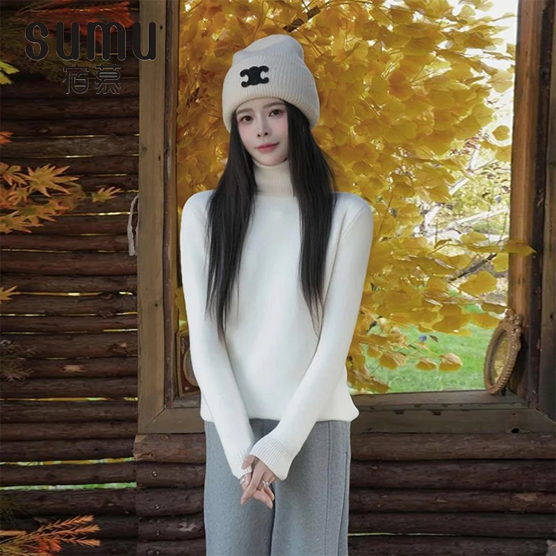 宿慕SUMU女款高领一体绒毛衣11-24冬季2024新款百搭针织衫G45029