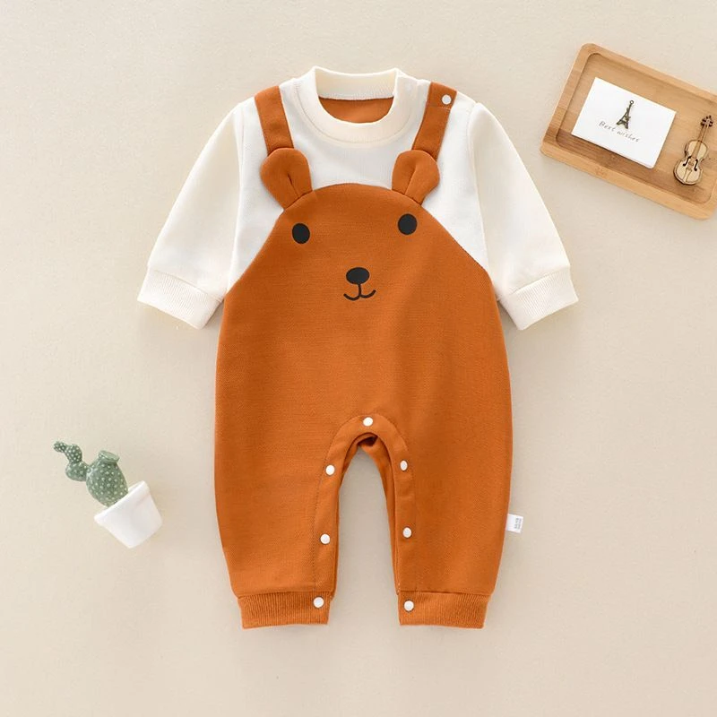 婴儿连体衣春秋新生儿衣服假背带裤男女宝宝长袖可爱哈衣爬服外穿