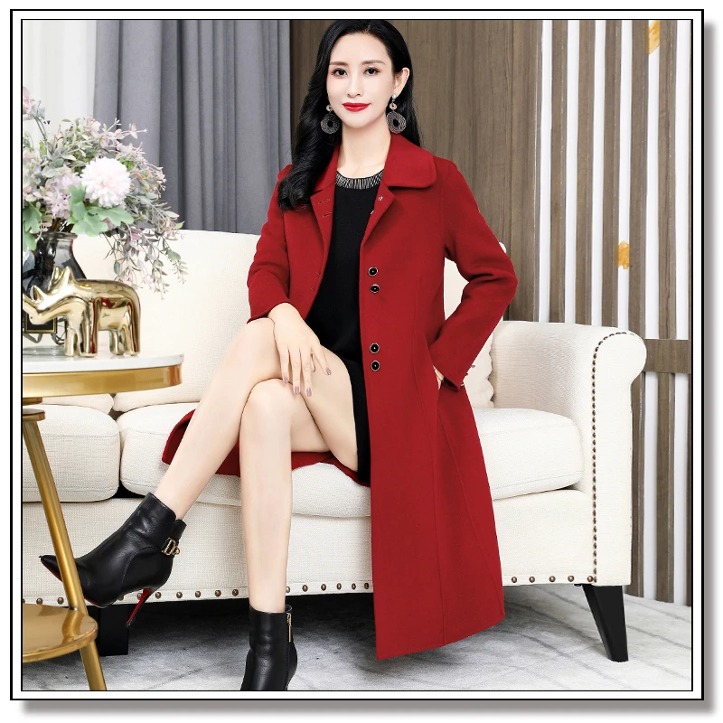2024年秋冬加厚毛呢中长款高档显瘦气质呢绒翻领大衣女41-22