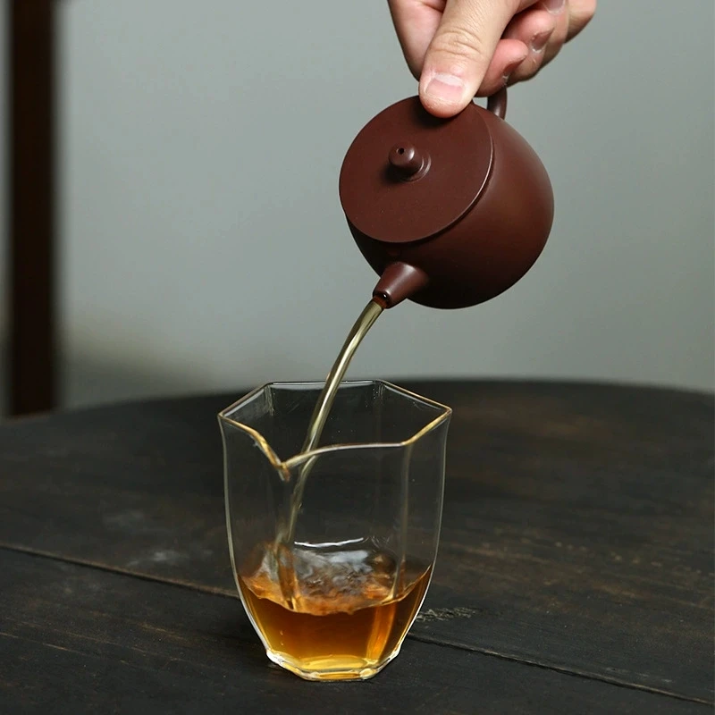 宜兴手工紫砂壶茶壶原矿紫朱泥小品小平盖茶具办公家用泡茶壶130c