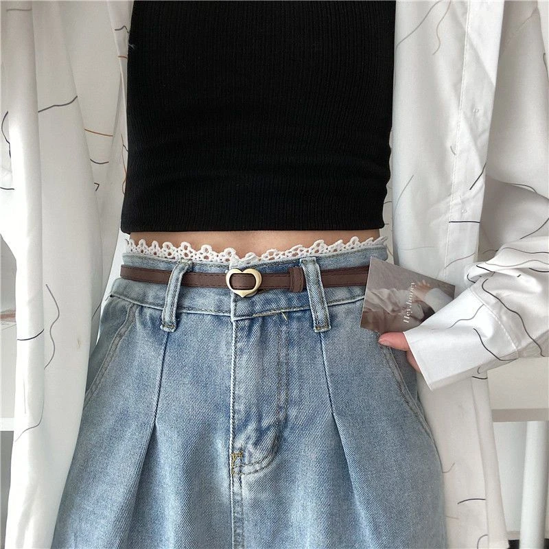 爱心无孔皮带女士装饰配连衣裙子衬衫西装复古牛仔裤细款窄小腰带