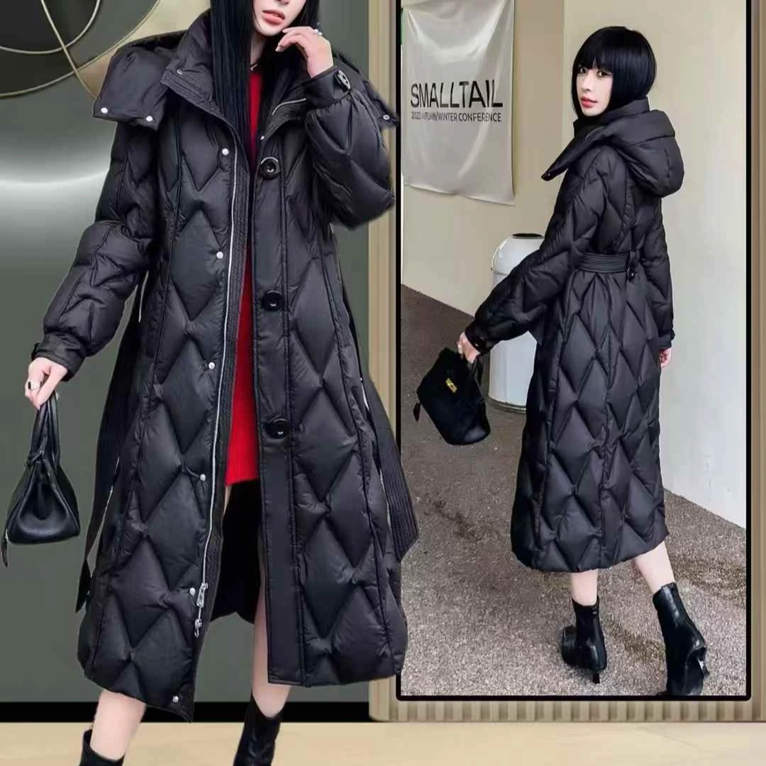小丽推荐2024鹅绒服时尚百搭气质显瘦女士可拆卸帽长款冬季保暖