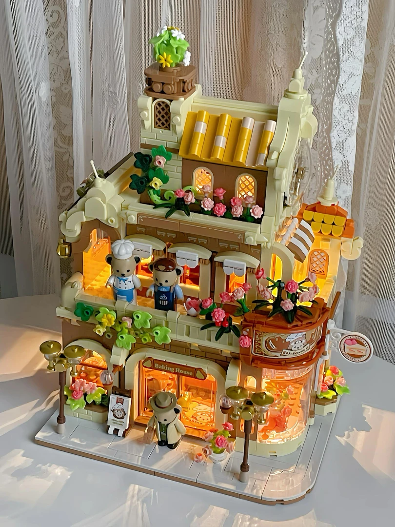 积乎新品正版泰迪熊烘培屋潮玩积木小颗粒拼装玩具创意摆件礼物