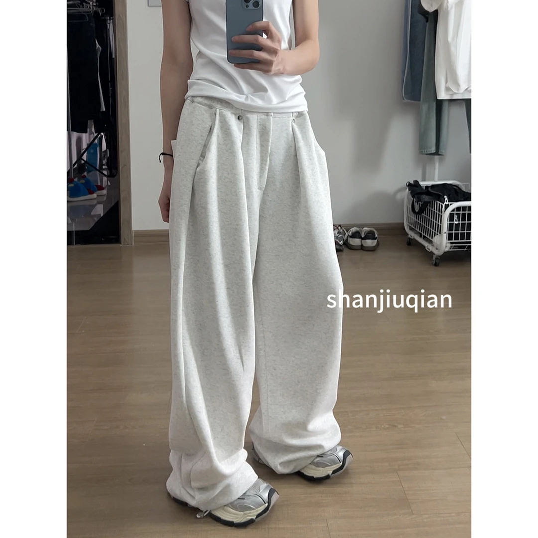 SHAN9000慵懒感百搭休闲裤情侣阔腿宽松高级感显瘦拖地卫裤新款