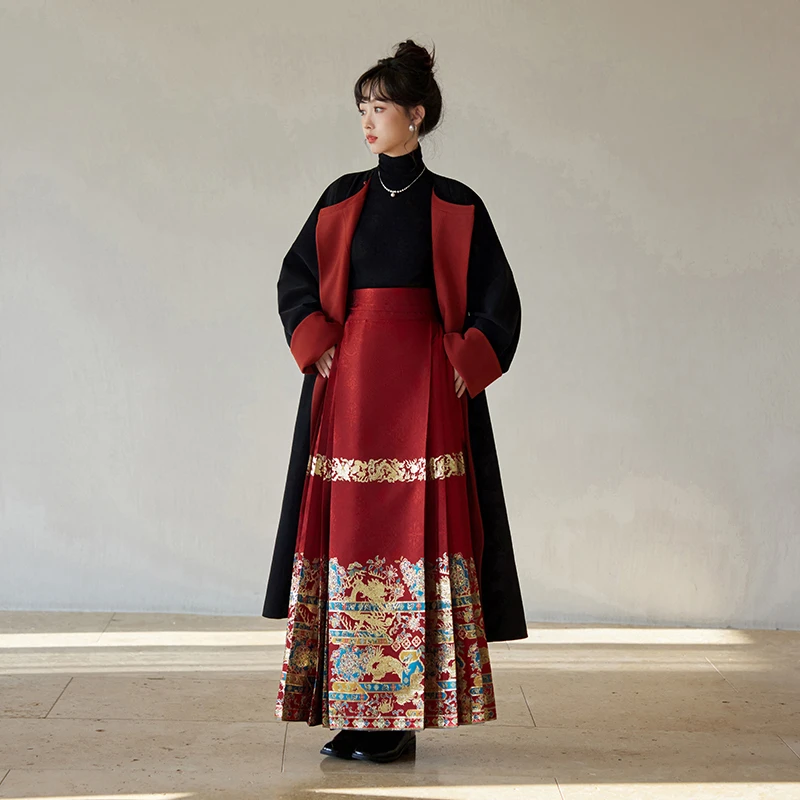 七月夕汉服 龙舞花影四色马面 明制仿妆花马面裙多色国风通勤女装