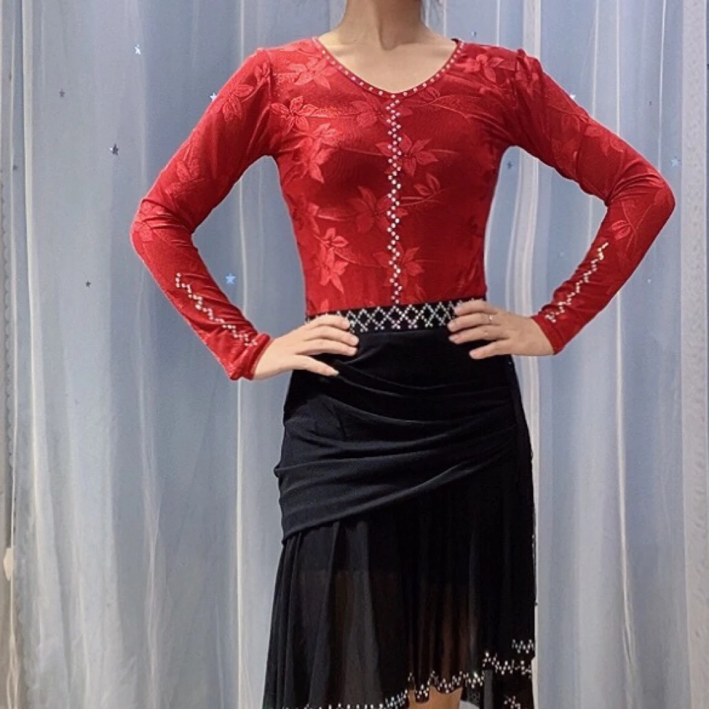 汉舞王洋气复古显瘦百搭2025黑色蕾丝修身舞服上衣气质镂空秋冬