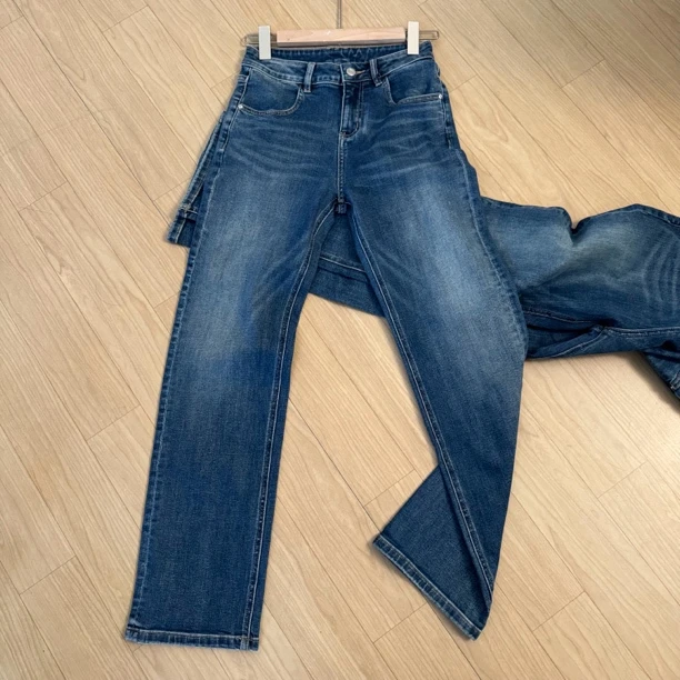 1002# 复古深蓝大牌水洗 微弹显瘦窄版直筒裤
