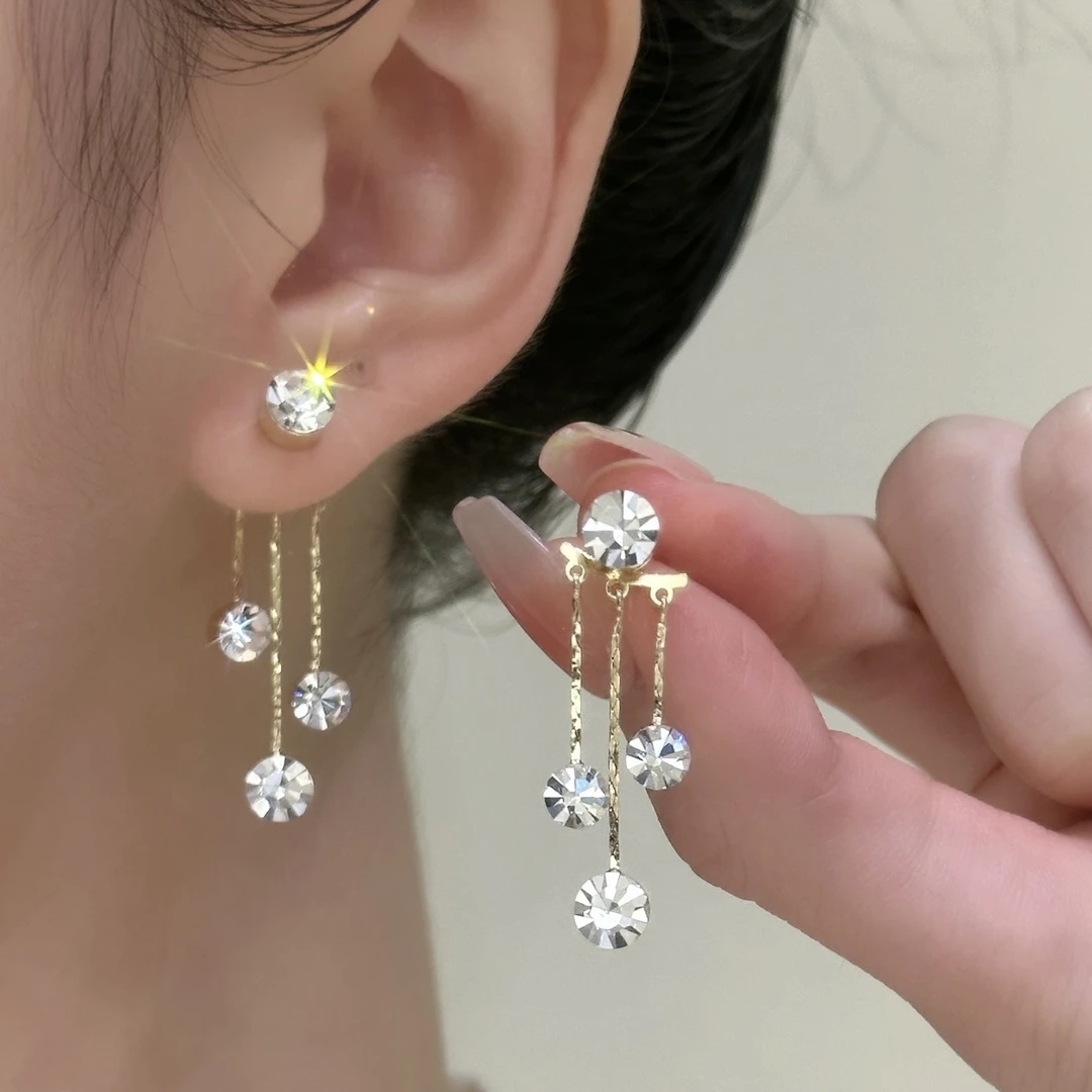 铜合金合成锆石耳饰 轻奢百搭小众气质两戴超仙设计感简约耳环