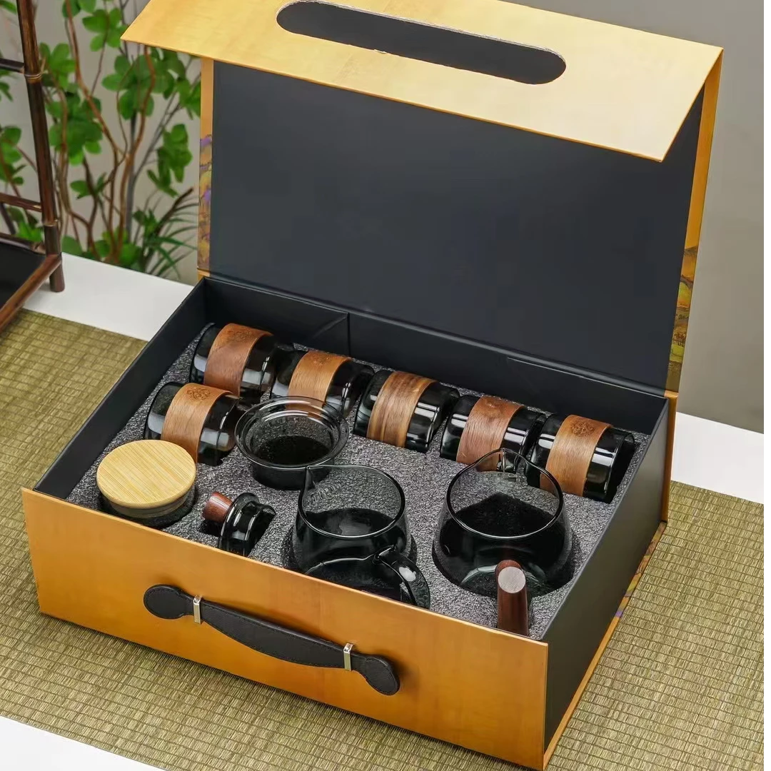 2024高档万里山河套装一壶一公杯六品杯送茶叶罐高硼硅玻璃礼盒装