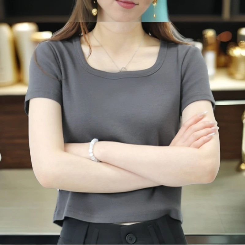 401-500上衣女设计感小众t桖修身纯棉恤时尚不规则显瘦夏季简约1