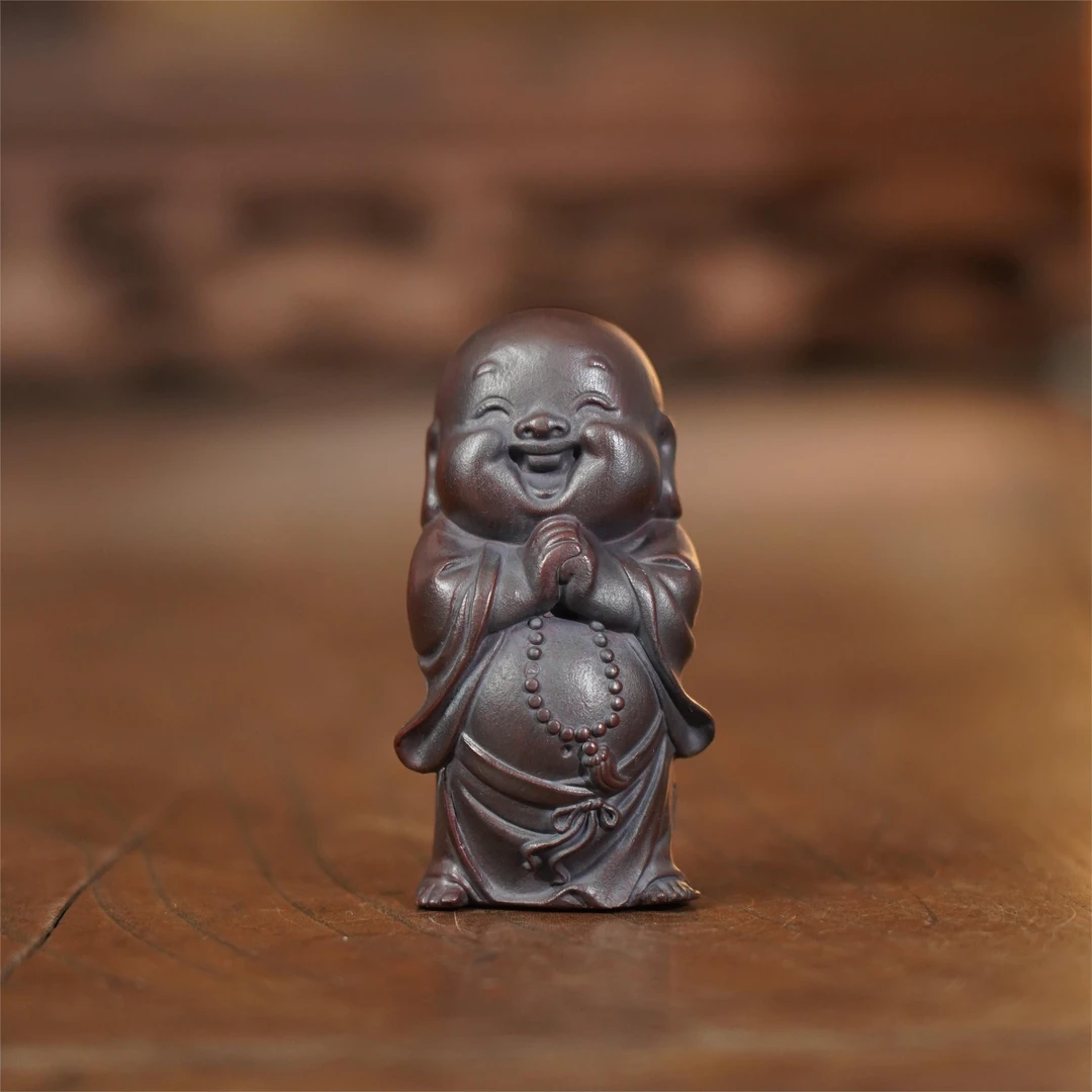 宜兴原矿石红料雕塑弥勒佛紫砂手工茶宠茶玩茶道摆件