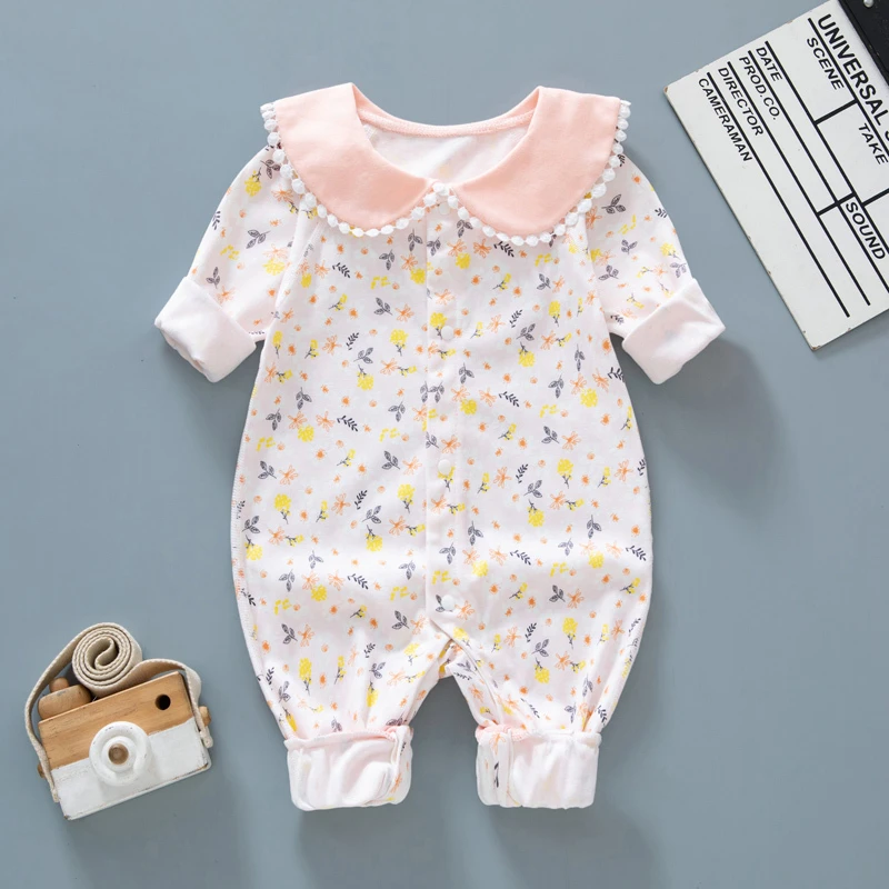 春秋款新生儿婴儿衣服洋气公主长袖哈衣爬服薄款女宝宝连体爬爬服