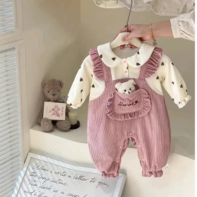 新款婴儿衣服春秋新款女宝宝新生连体衣满月百天超萌公主哈衣爬服