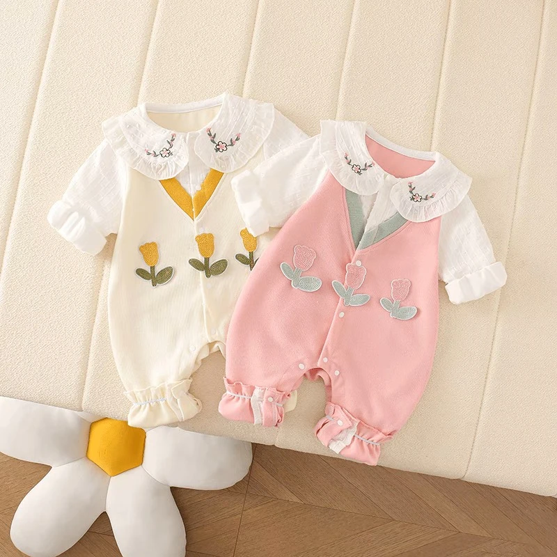 春秋新款婴儿衣服宝宝公主哈衣新生儿连体衣春秋百天满月外出爬服