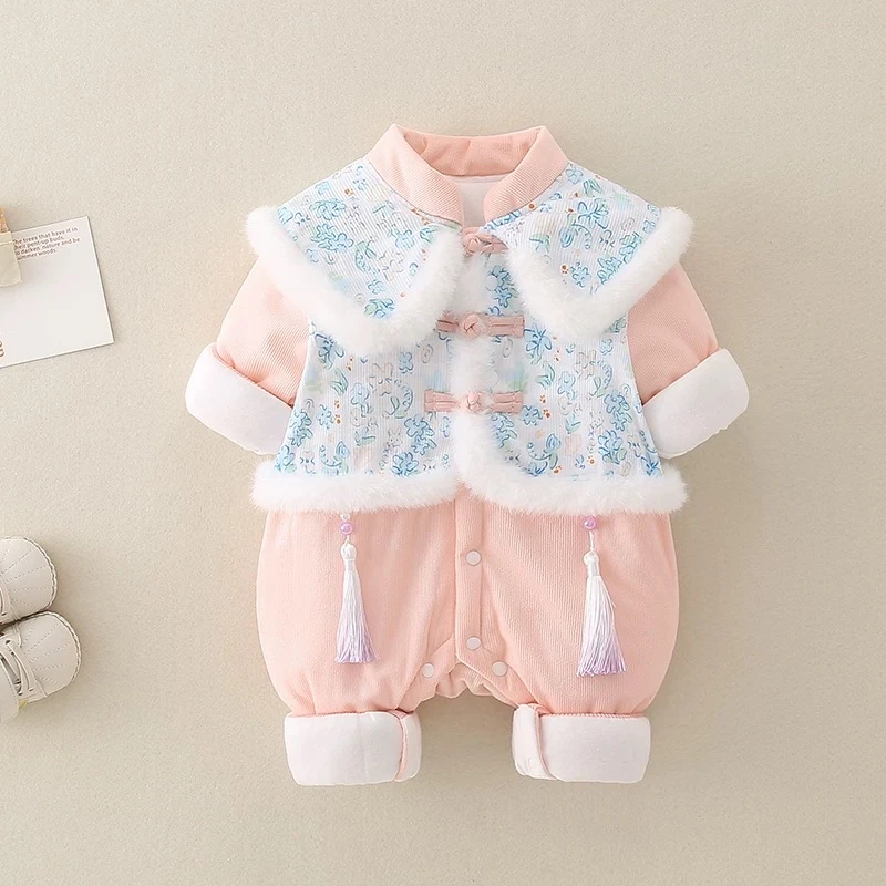婴儿冬装衣服冬季汉服新生儿连体衣宝宝冬装拜年服周岁礼服女冬季