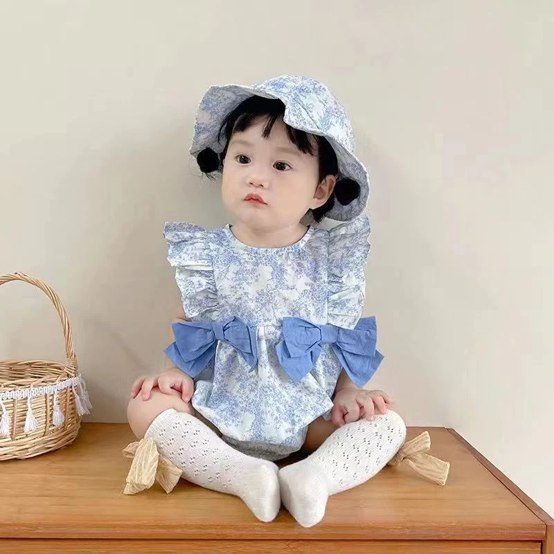 婴儿夏装衣服可爱连体衣夏季新生女宝宝爬服薄款花边吊带包屁哈衣