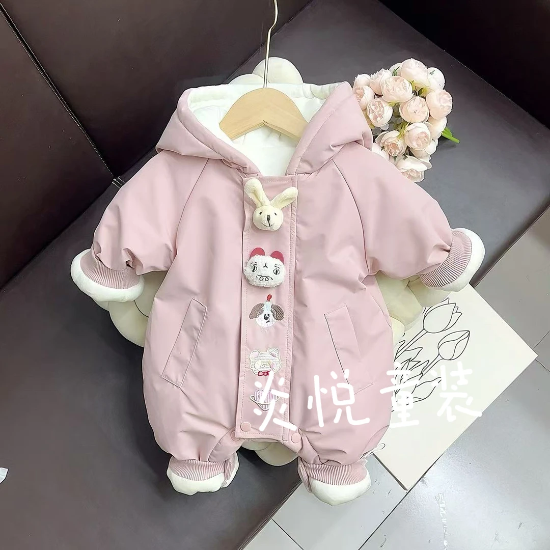 女宝宝冬装棉服婴儿甜美可爱公主哈衣加绒加厚外出连体衣冬季衣服