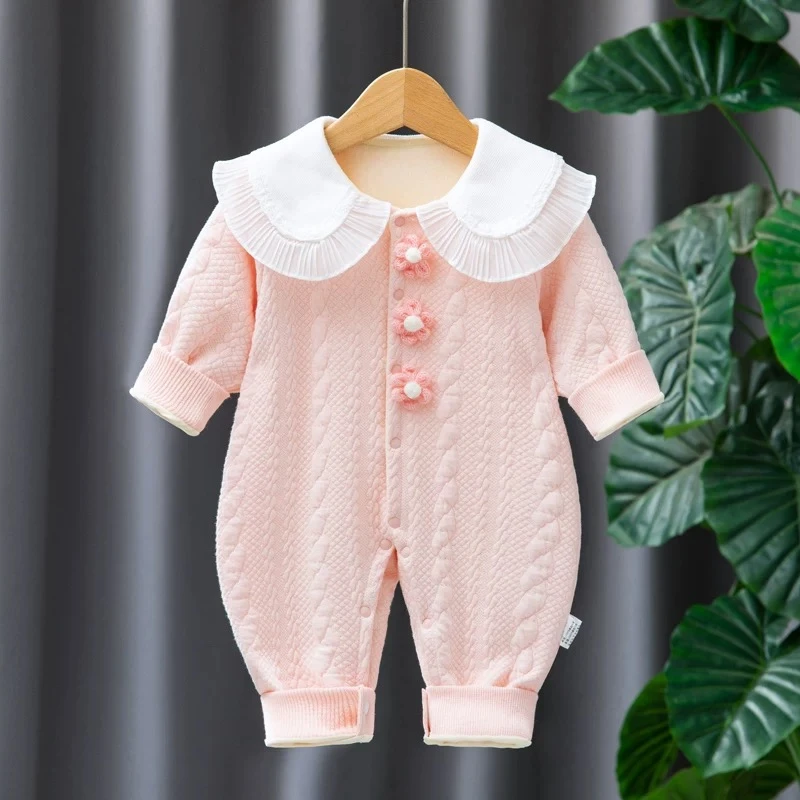 婴幼儿连体衣春秋冬保暖哈衣新生儿衣服夹绒百天满月女宝宝春秋装
