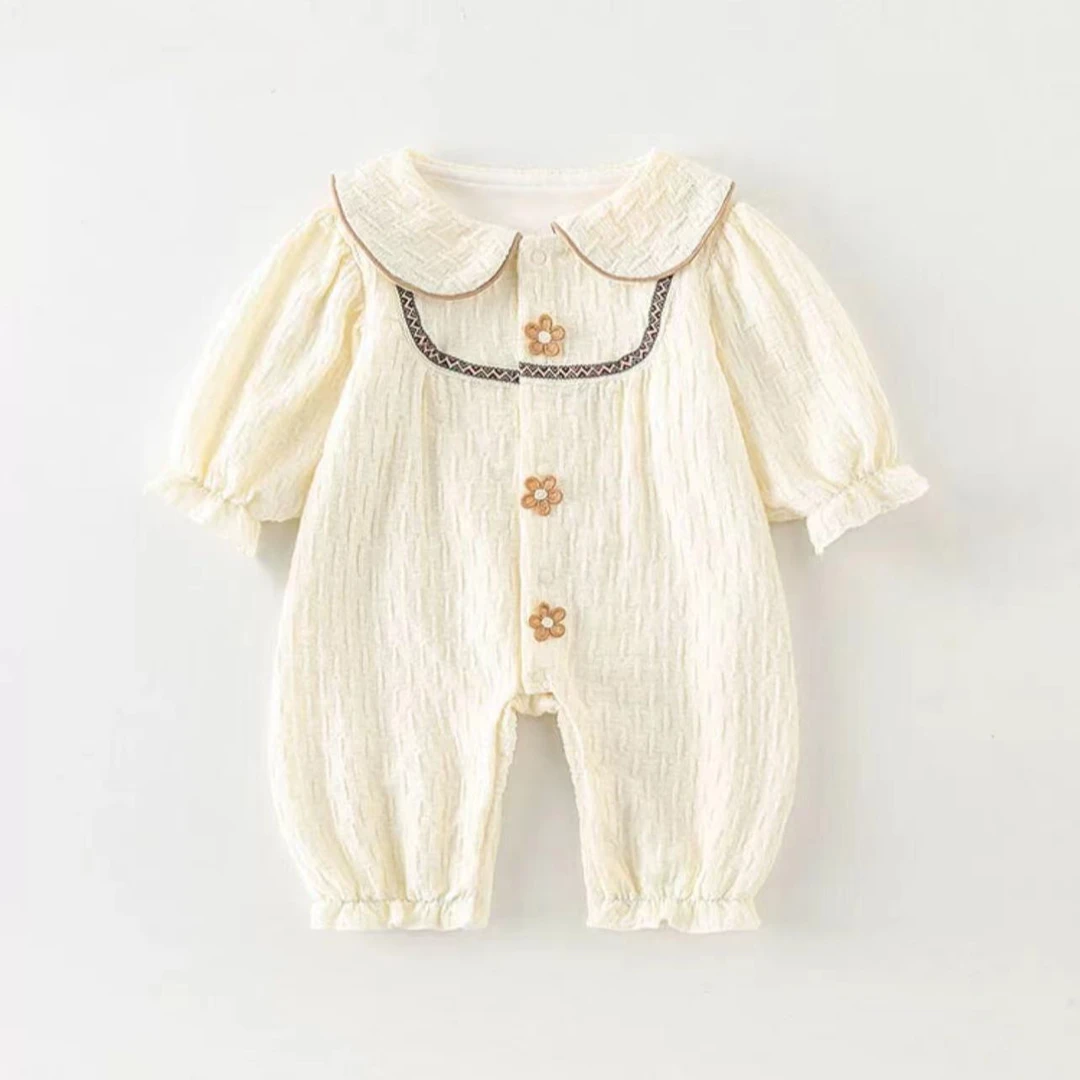 婴幼儿新生儿衣服春秋装满月洋气女宝宝薄款公主长袖双层连体哈衣