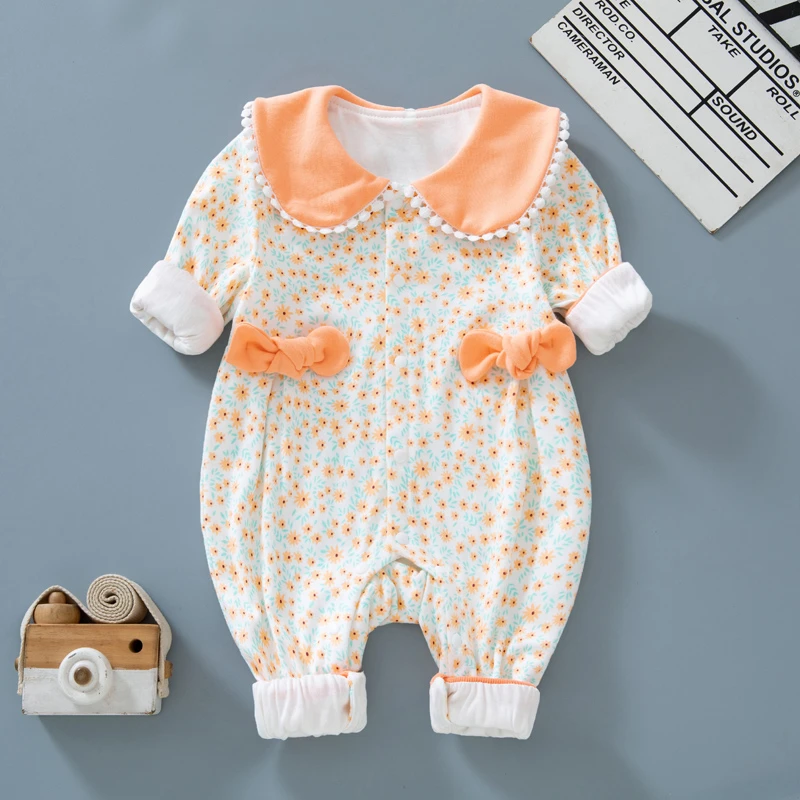 婴幼儿新生儿连体衣春秋款双层新生儿衣服0-12月宝宝哈衣爬服洋气