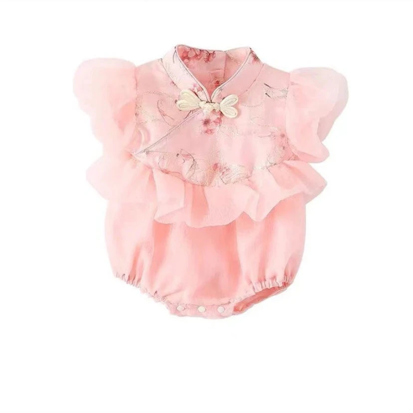 婴儿新生儿夏装新款新中式国风旗袍宝宝满月百天周岁礼服包屁衣