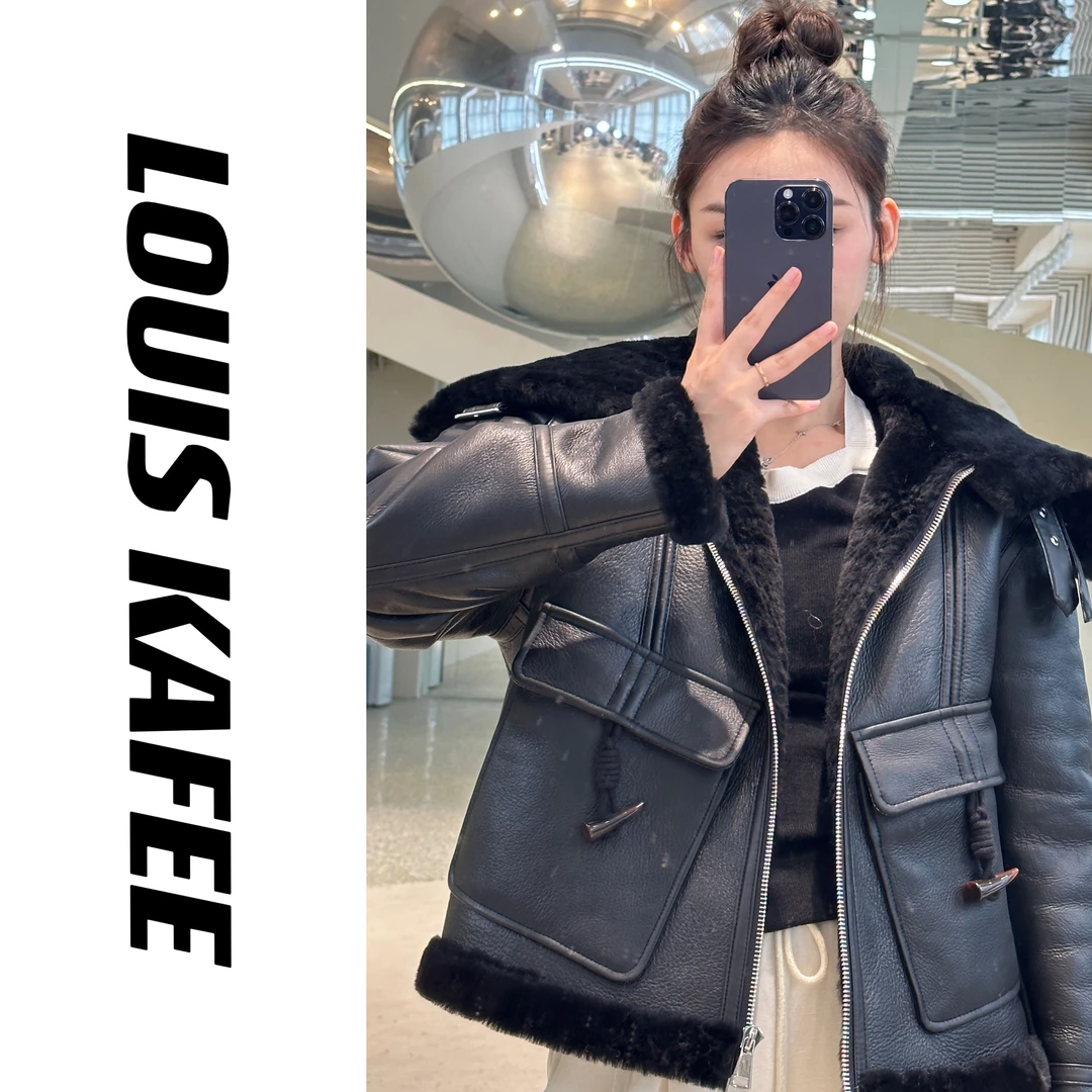 【23秋冬新品上新】LouisKafee 23008美利奴皮毛一体女装皮草外套