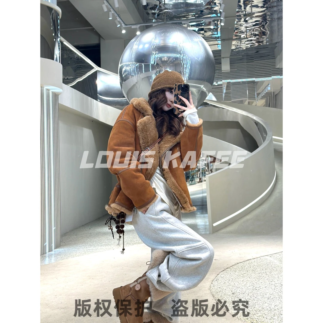 24冬款“深秋落叶”LouisKafee美丽奴原胚皮毛一体女装皮草外套9801