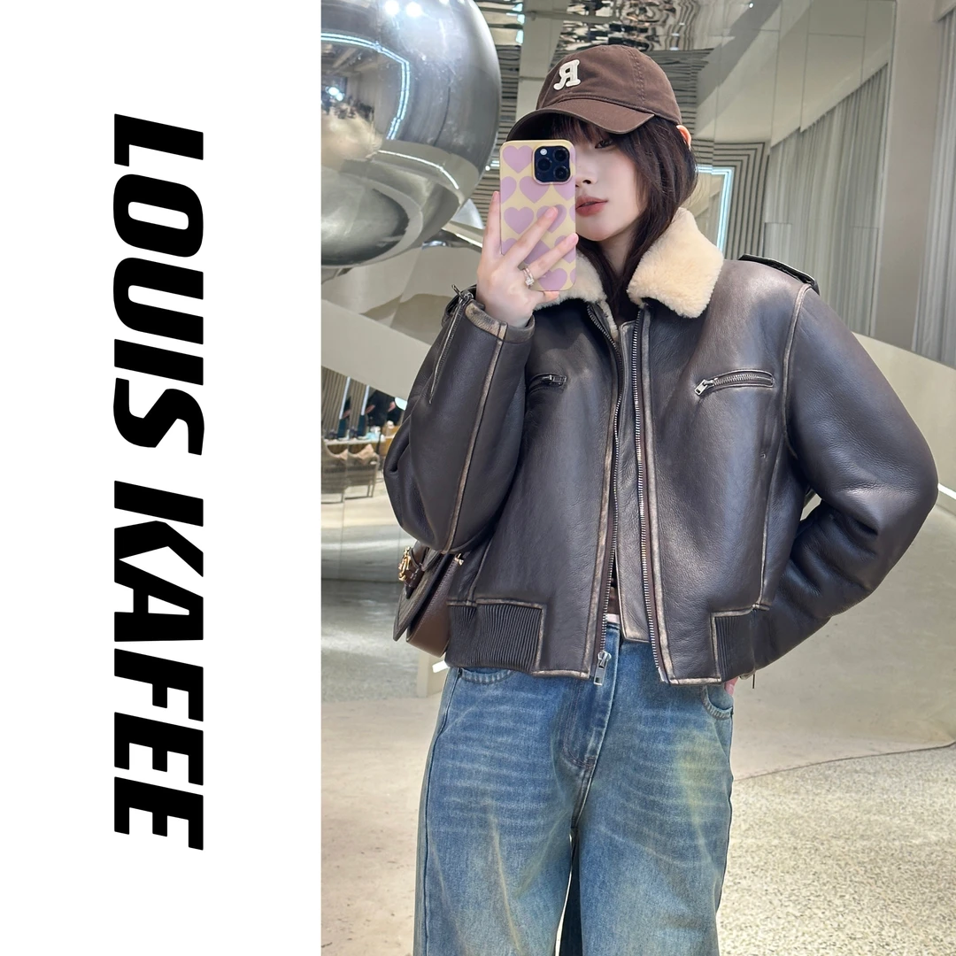 【23秋冬新品上新】LouisKafee美利奴皮毛一体女装皮草外套23018