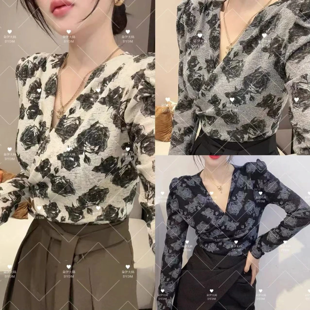 2024年秋季新款时尚法式气质高级感印花设计感长袖上衣 8135