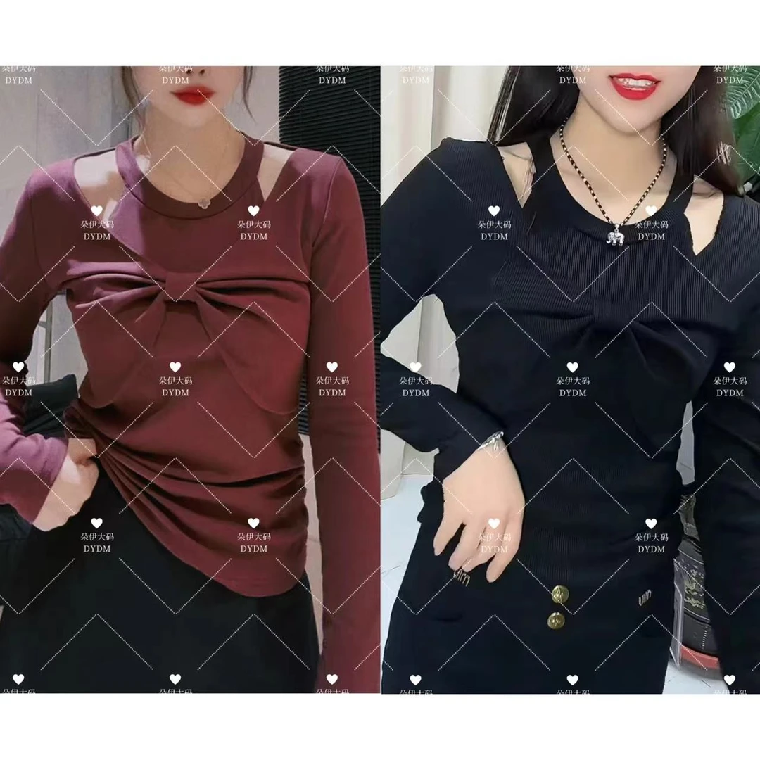 2024秋季新款时尚假两件设计蝴蝶结修身显瘦洋气长袖打底衫3376