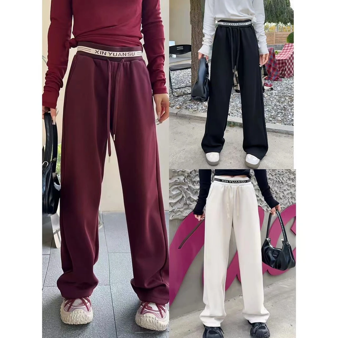 2024年冬季新款时尚百搭休闲高腰显瘦直筒加绒运动裤 756