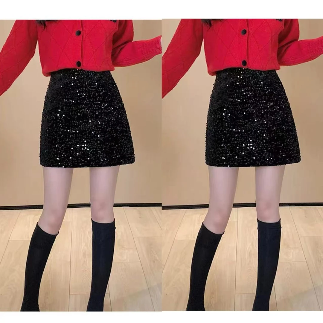 2024年新款高腰显瘦百搭亮片半身裙9551-1