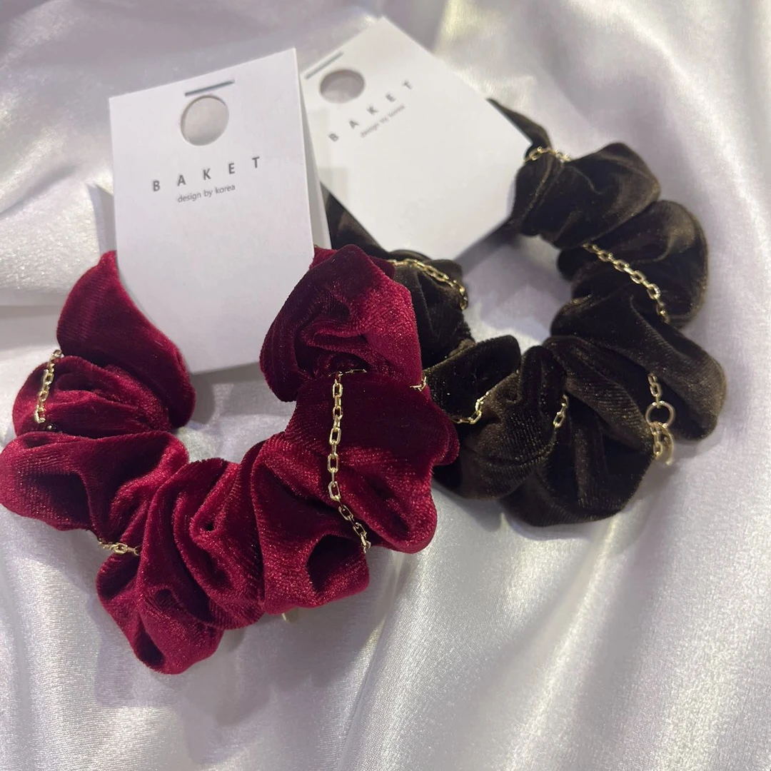 韩国 气质 小众 ins 手工 丝绒 丝绒 链条 发圈K382