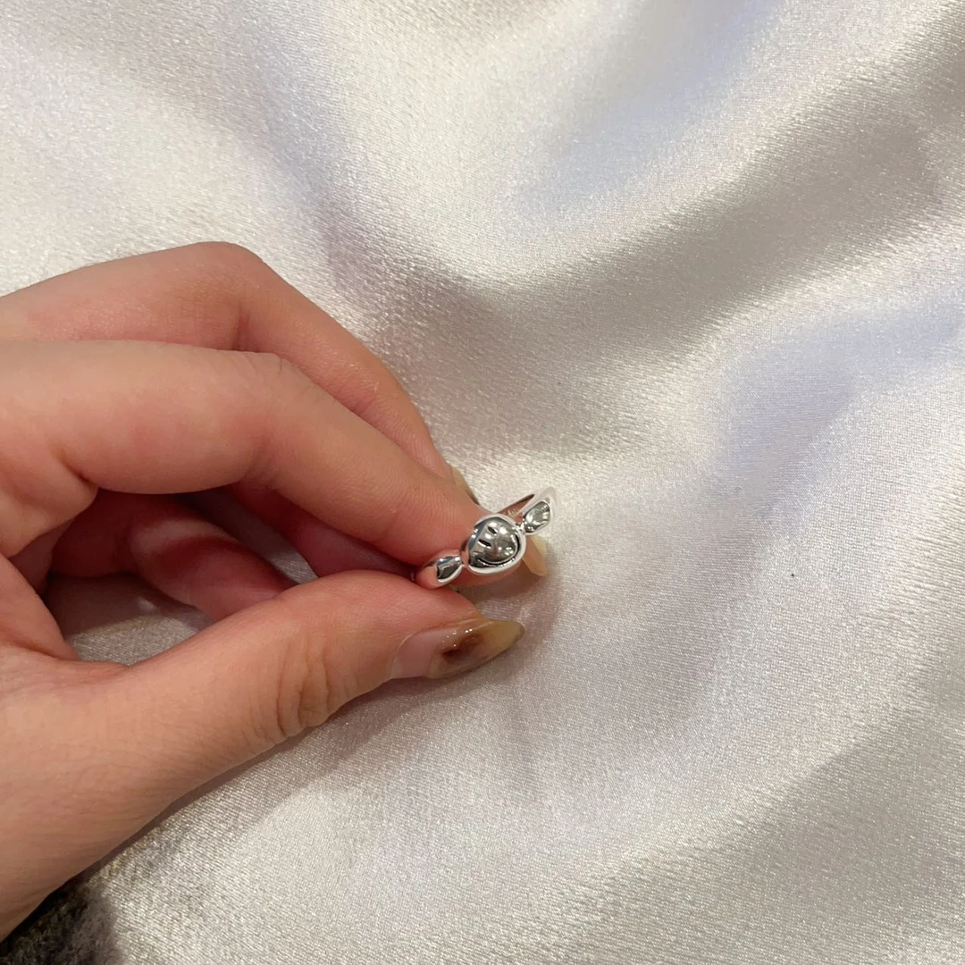 925银戒指 韩国 气质 小众 ins 手工 通体 925 简约 笑脸M012戒指