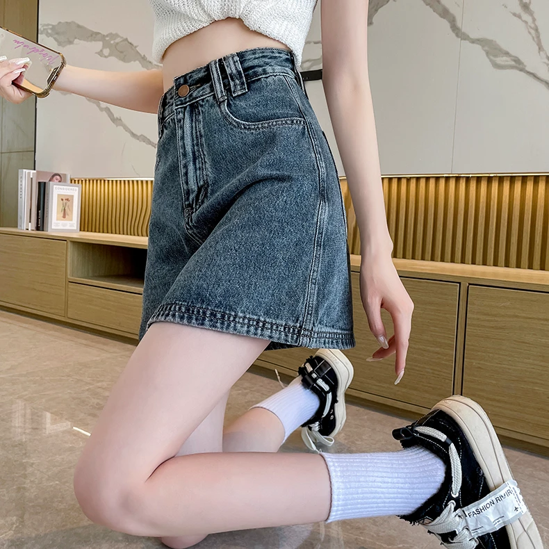 梦娇惜 新款美式复古A字牛仔半身裙女高腰百搭显瘦辣妹包臀短裙A