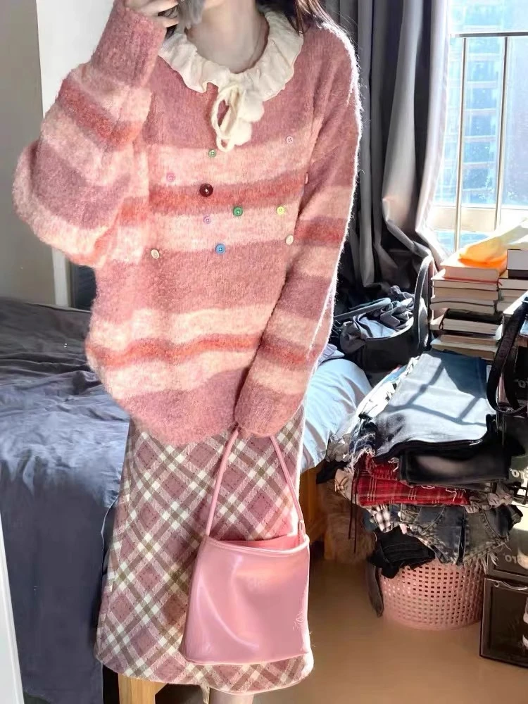 【毛呢加厚+运费险】女秋冬新款设计感修身中长款格子鱼尾包臀裙子