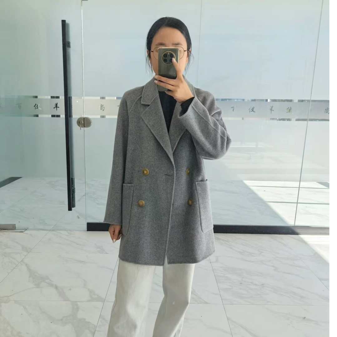 短款插肩羊绒大衣修身百搭款