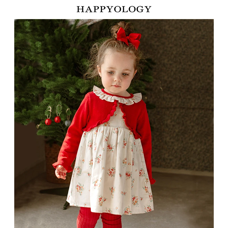 Happyology英国女童连衣裙毛衫新年款有机棉儿童原创印花秋季裙子