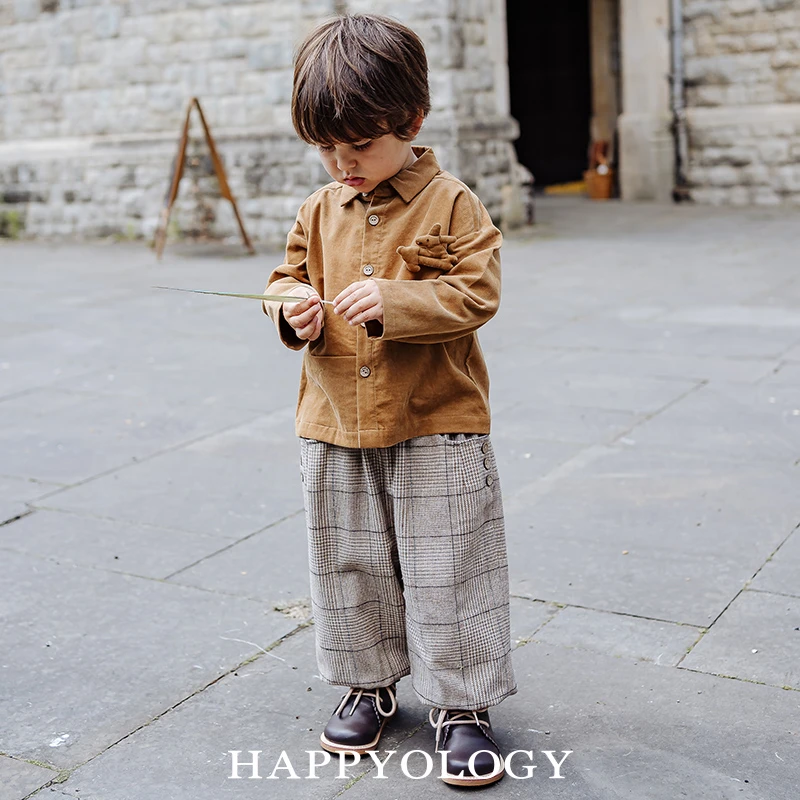 Happyology英国儿童春秋装新品裤子男童裤装女童复古格纹灯笼长裤