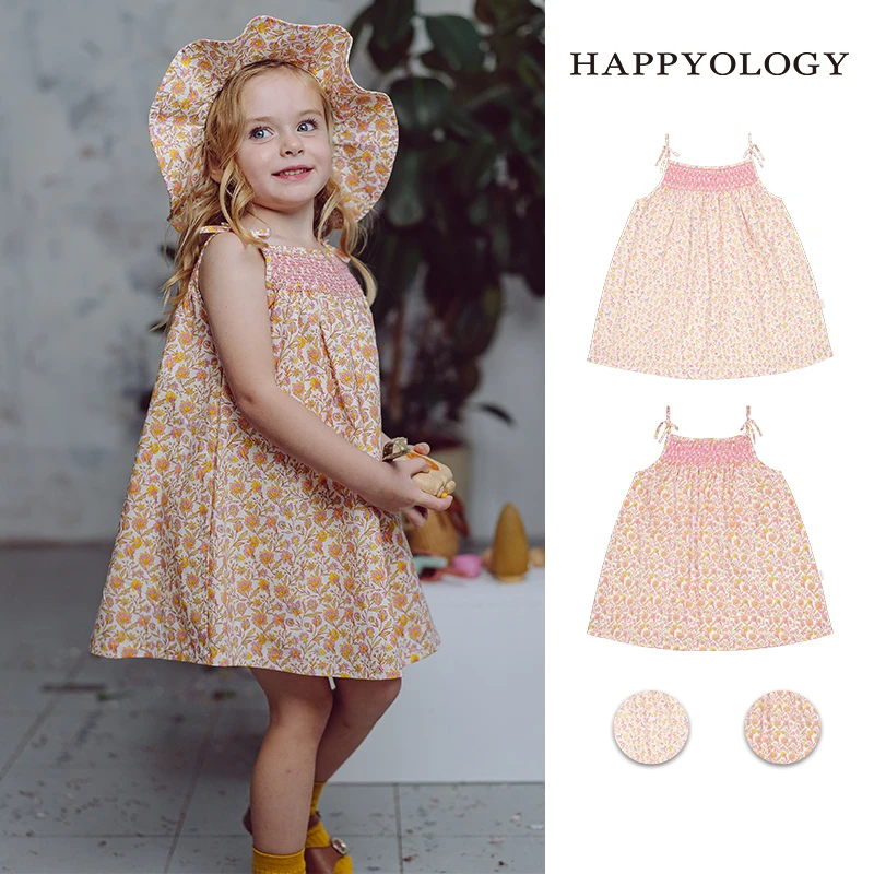 Happyology儿童春夏吊带新品连身裙女童司马克印花童装连衣裙z